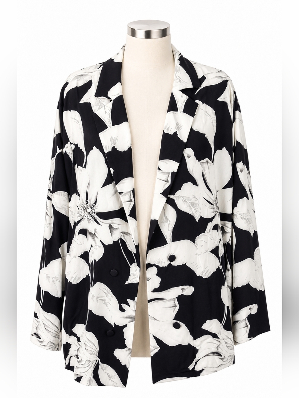 Asos Luxe NWT Black & White Large Floral Print Open Blazer Long Jacket Sz 20